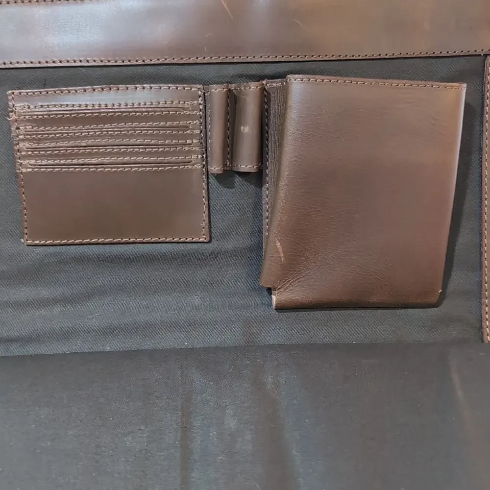 The Leather Farm Buffalo Leather Briefcase Organizer Messenger Bag Magnetic Flap